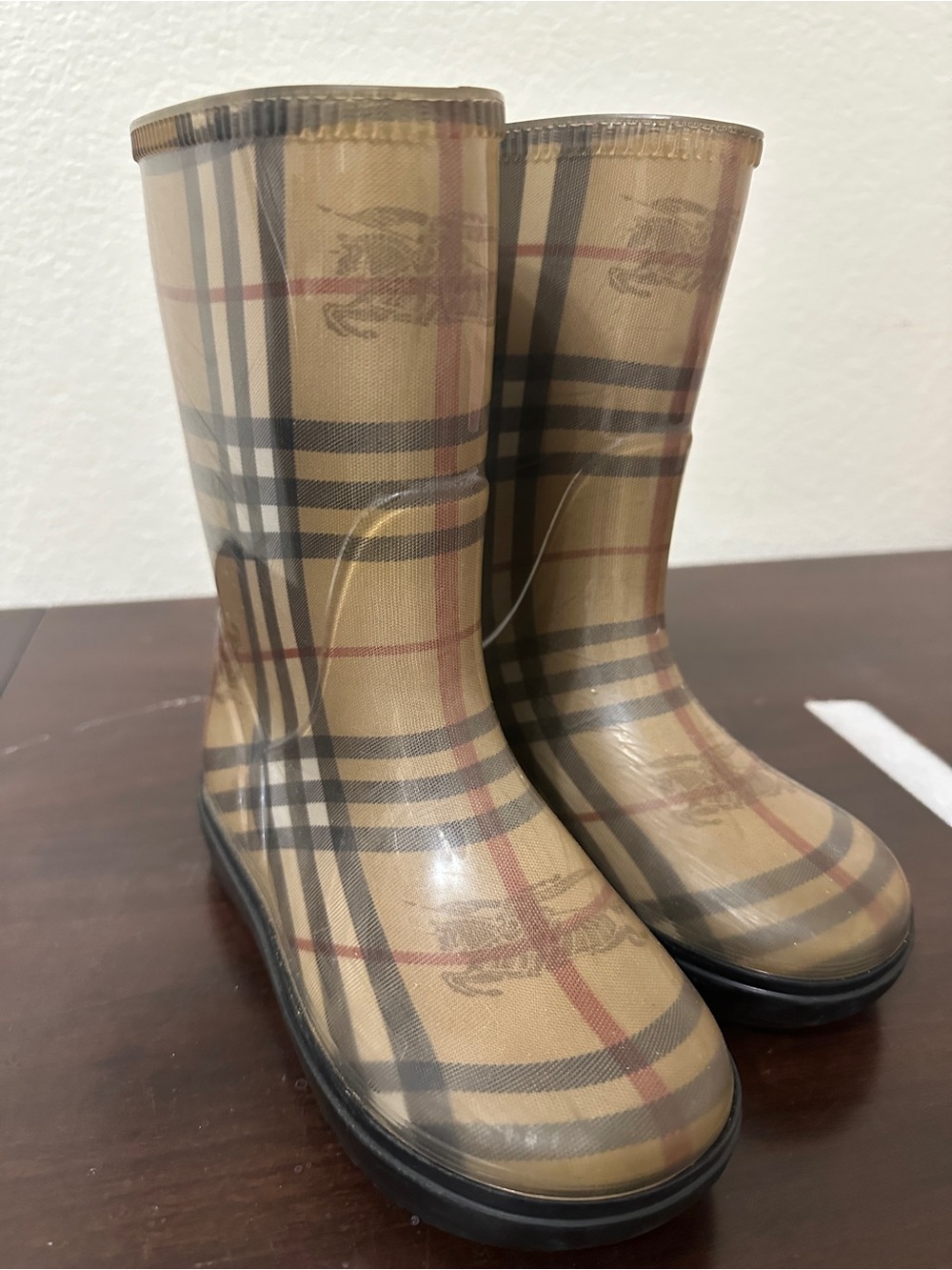 Classic Plaid Rain Boots - Beige/Tan